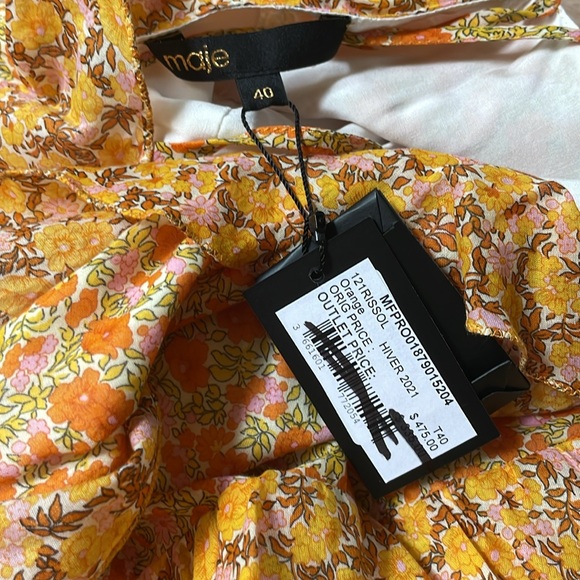 NWT MAJE Printed cotton voile dress with ruffles - Picture 7 of 7